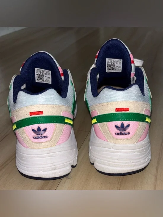 Adidas Women’s White Sneakers with Pink, Green, Orange & Navy Accents - Picture 4 of 6